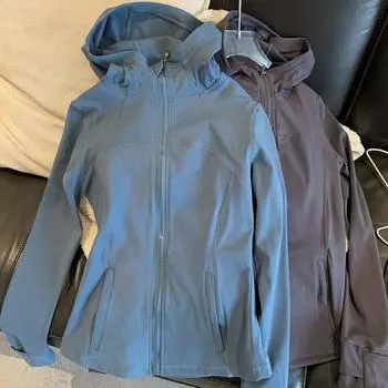 2024 Slim Fit куртка с капюшоном ветрозащитная стойка воротник спортивная куртка для фитнеса толстовки женская верхняя одежда шикарные пальто S чёрный