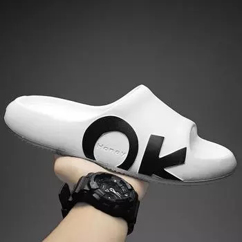 2024 Slippers Plus Size Summer Slippers Stepping on Feel Soft Sole Flip Flops Men s Beach Cool Plus Size Slippers 40-41 белый