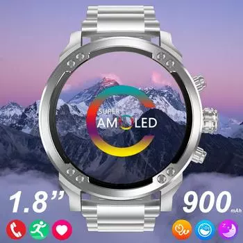 2024 Смарт-часы 1,8 дюйма Bluetooth Звонок Музыкальный Плеер Мониторинг Здоровья 900 мАч Большая Батарея Мужские Спортивные Фитнес-Трекер Наручные Часы чёрный