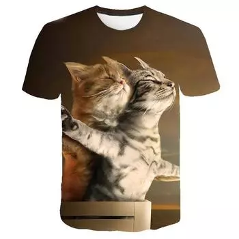2024 Смешные животные Персидский кот 3D Принт Летние мужские футболки Повседневная футболка с коротким рукавом для мальчиков и девочек Пуловер Модная мужская одежда S