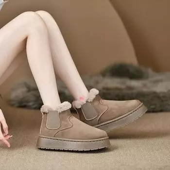 2024 Snow Boots for Women Flat Heel Booties Ladies Ankle Boots Winter Footwear Boots Women Round Toe 36 бежевый