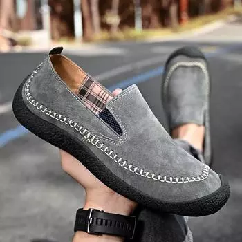 2024 Soft Mens Loafers All-match Male Comfortable Driving Shoe Luxury Brand Lightweight Men Casual Shoes Leather Men s Shoes 38 светло-серый