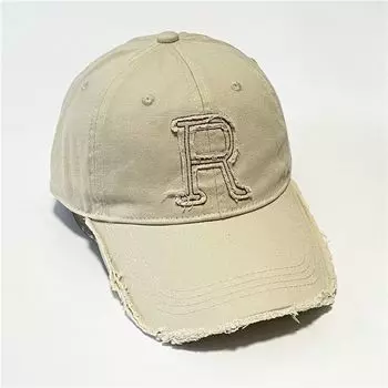 2024 Soft Top Baseball Cap Men s Spring/Summer R Letter Sun Hat Retro Brushed Edge Fashion All-Match Trendy Peaked Cap for Women Beige Adjustable