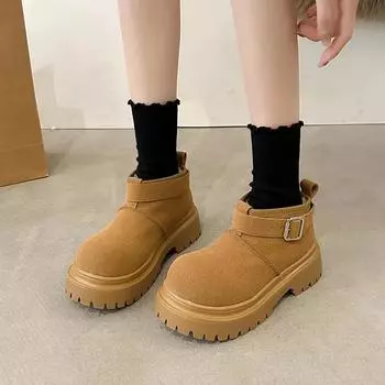 2024 Solid Color Snow Boots Women s New Warm Winter Buckle Shoes Plush Fur Ankle Snow Boots Shoes Sports Motorcycle Shoes 35 чёрный