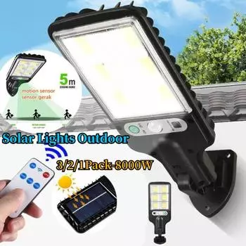 2024 Солнечный уличный светодиодный настенный светильник для двора, индукционное человеческое тело, сад, терраса, гаражная дверь, уличный фонарь, солнечные фонари, уличный 3/2/1 Pack-8000W 1Pack-8000W