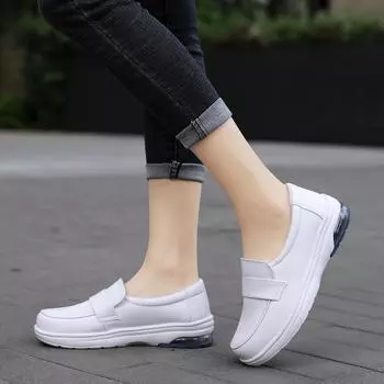 2024 Spring and Autumn Leather Casual Shoes Large Size Sports Shoes One Pedal Nurse Shoes Driving Women s Shoes 35 белый