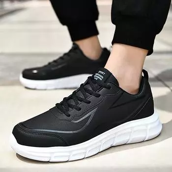 2024 Spring and Autumn Leather Men s Shoes Men s Casual Sports Shoes Lightweight Black Travel Shoes 48 Large Size Shoes 39