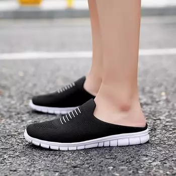 2024 Spring and Autumn MD Lightweight Bottom Fly-woven Casual Shoes Sandals Women s Shoes Large Size Half-support Single Shoes Lazy Shoes Baotou 35 чёрный