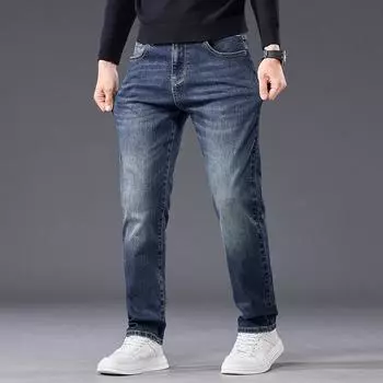 2024 Весна и осень мужские джинсы премиум-класса облегающие прямые брюки деловые эластичные потертые брюки 28