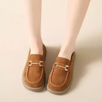 2024 Spring and Autumn Metal Buckle New One-pedal Single Shoes Women s Korean Edition Fashion Loafers Women s Large Size Doudou Women s Shoes 35 чёрный