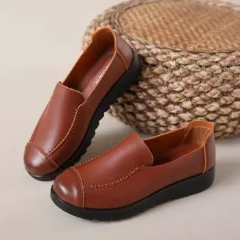 2024 spring and autumn mother shoes soft sole comfortable work leather shoes women s middle-aged and elderly single shoes non-slip flat heel shoes 35