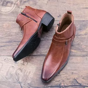 2024 spring and autumn new British men s high-top leather shoes pointed toe foot matte zipper fashion boots hairstylist trendy shoes 39