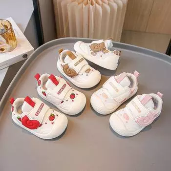 2024 spring and autumn new children s Korean version of cute anti-kick sneakers, boys and girls soft-soled non-slip toddler shoes 16 yards inner length/12cm розовый