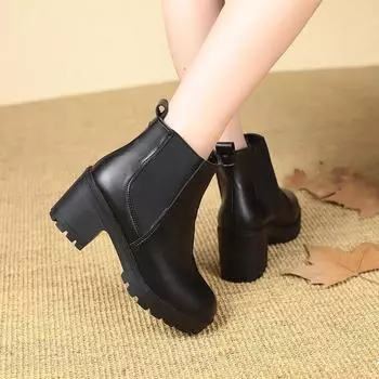 2024 Spring and Autumn New Coarse Heel Short Boots Women s Waterproof Table High Heels Platform Versatile Single Boots British Martin Boots 35 чёрный