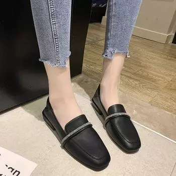 2024 Spring and Autumn New Flat Low Heel Rhinestones Fashion Women s Single Shoes Fashion Professional Work Women s Single Shoes 35 чёрный