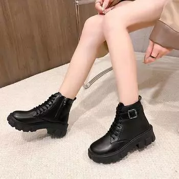 2024 Весна и осень Новые ботинки Martin, британские универсальные, с толстой подошвой, темпераментные, обтягивающие, с круглым носком, большие размеры, короткие ботинки для детей 35