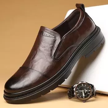 2024 Spring and Autumn New Men s Business Casual Leather Shoes Men s Hand Grab Round Head Thick Sole Foot Sneakers Non-slip 3532 38 чёрный