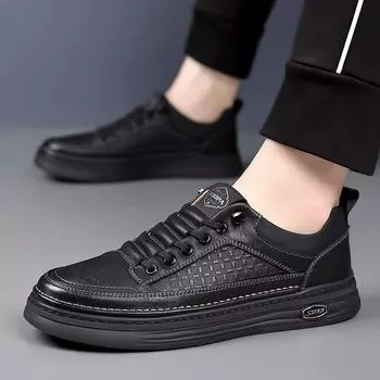 2024 spring and autumn new men s shoes fashion soft sole versatile casual board shoes one pedal trend leather casual men s shoes 38 чёрный