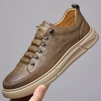 2024 Spring and Autumn New Men s Handmade Online Casual Leather Shoes Men s Leather Breathable Little White Shoes Versatile Board Shoes 7157 38 хаки