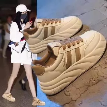 2024 spring and autumn new popular thick-soled versatile little white shoes women s ins tide heightening bread shoes sports and leisure board shoes 35 хаки