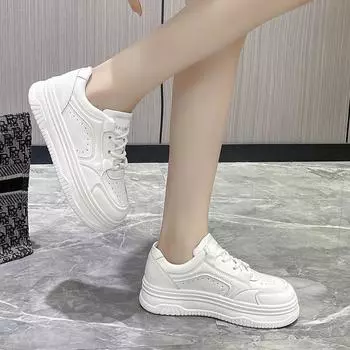 2024 spring and autumn new round head thick sole heightening little white shoes women s versatile casual sports muffin shoes casual shoes 35 белый