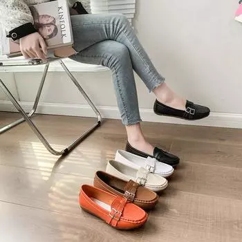 2024 весна и осень новые одинарные туфли женские модные туфли с пряжкой на ремне с круглым носком на низком каблуке для мам Doudou мокасины 36 белый