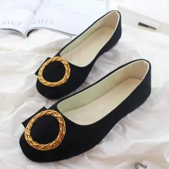 2024 Spring and Autumn New Square Head Single Shoes Women s Shallow Mouth Flat Shoes Korean Edition Metal Round Plus Size 35-43 35 белый