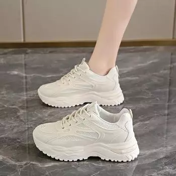 2024 Spring and Autumn New Style Fashionable Comfortable and Breathable Versatile Thick-soled Casual Mesh Hollow Mesh Shoes 35 белый