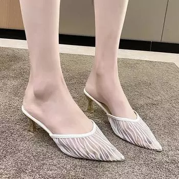 2024 Spring and Autumn New Style Fashionable Comfortable Casual and Versatile Breathable Mesh Stiletto Sandals 35 бежевый
