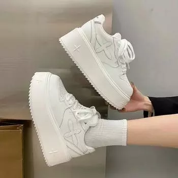 2024 Spring and Autumn New Style Fashionable Casual and Comfortable Height-increasing Platform Soles for Women s Sports Sneakers 35 белый