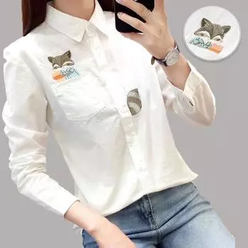 2024 Весна и Осень Новые Белые Простые Вышитые Длинные Рукава Внутренняя Рубашка Женские Топы XS белый