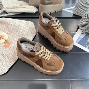 2024 spring and autumn new women s shoes British style platform lace-up comfortable casual Korean version lace-up heightening Forrest Gump board shoes 35