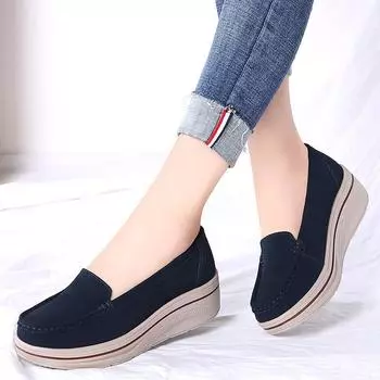 2024 spring and autumn two-layer leather lazy shoes Korean version of the trend platform rocking shoes women s single shoes mother shoes casual wome 35 красный