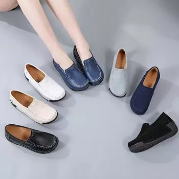 2024 Spring and Autumn Women s Single Shoes Korean Edition Trend Rocking Shoes Platform Women s Leather Shoes Mom Shoes Casual Women s Doudou Shoes 35 белый