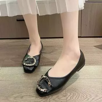 2024 Spring and Summer Fashion New Elegant and Comfortable Casual Flat Shoes Metal Decorated Shallow Mouth Women s Shoes 35 зелёный