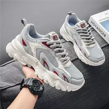 2024 spring and summer mesh breathable thick-soled Korean version of trendy casual sports shoes low-top color matching live broadcast outdoor 39 бежевый