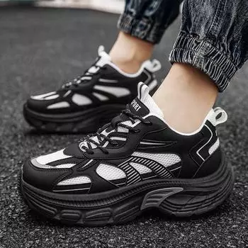 2024 spring and summer national tide style men s niche thick-soled ins mesh dad Hong Kong style live broadcast wind breathable sports shoes men 39 чёрный