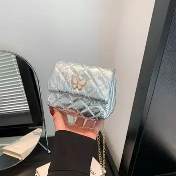 2024 весна и лето новая модная текстура ромбовидная цепочка бабочка маленькая квадратная сумка мини-сумка индивидуальный дизайн модная сумка-мессенджер чёрный