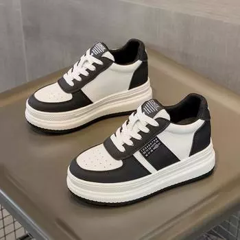2024 spring and summer new inner height increase leather platform student casual single shoes low top comfortable sports Forrest Gump shoes women 33 чёрный