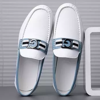 2024 spring and summer new men s casual little white shoes men s trend versatile one-pedal Doudou shoes genuine leather shoes 38