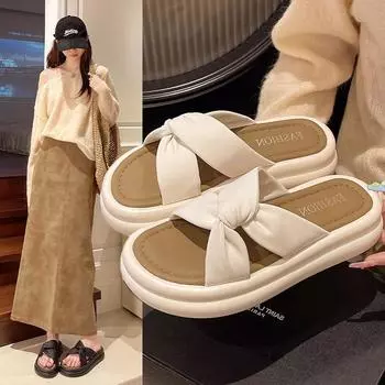 2024 spring and summer new set of toe elastic drive DNU Internet celebrity slippers new outer wear thick bottom non-slip slippers women 35 чёрный
