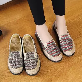 2024 spring and summer old Beijing cloth shoes flat heel canvas shoes shallow mouth one pedal lazy shoes color splicing mother shoes 36 красный