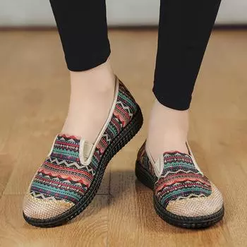2024 spring and summer old Beijing cloth shoes flat heel canvas shoes shallow mouth one pedal lazy shoes color splicing mother shoes 36 красный
