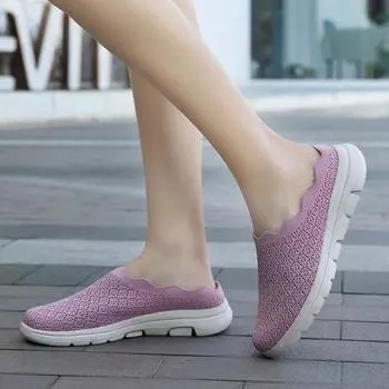 2024 spring and summer wish flat-bottomed lazy bag head half-drag casual shoes hollow breathable fly-woven mesh women s single shoes 35 чёрный