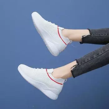 2024 spring and summer women s shoes solid color fly-woven shoes lightweight casual women s shoes round head sgs spot low-top daily sports shoes 36 белый