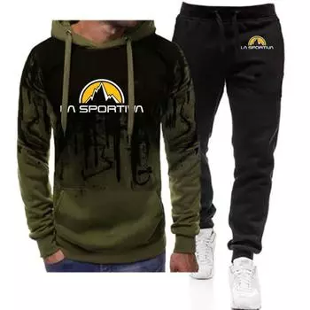 2024 Spring Autumn Men s Logo Printed Tracksuits Personality Gradient Color Hooded Hoodies+Drawstring Sweatpants Set S