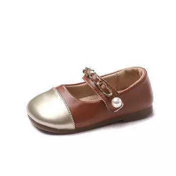 2024 Spring Autumn New Soft Color Matching Chains Versatile Girls Casual Shoes Drop Shipping Round-toe Kids Shoes Non-slip Cute 23 бежевый