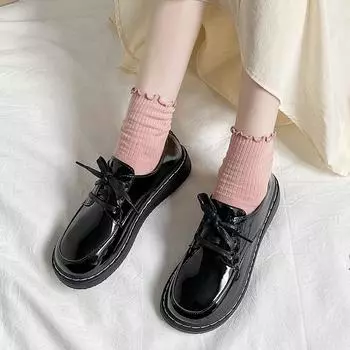 2024 Весна Осень Женские Оксфорды Туфли Плоские На Платформе Повседневные Туфли Черные Кожаные Туфли На Шнуровке Шитье Круглый Носок 35