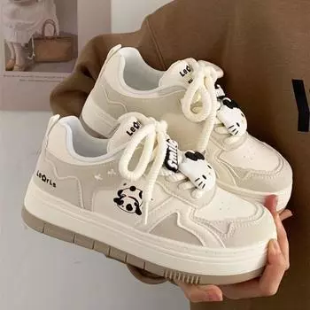 2024 spring explosion panda black and white ugly cute little white shoes children platform versatile casual student board shoes sports shoes 35 чёрный