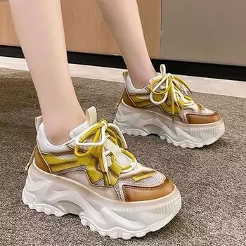 2024 Spring Fashion Chunky Sneakers Woman Lace Up Platform Tennis Shoes for Women s Thick Bottom Breathable Sports Shoes 35 зелёный